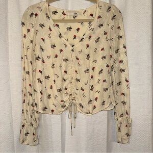 Urban Outfitters cream Floral Blouse with adjustable drawstring in front